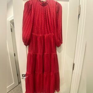 HOBBS LONDON RED MIDI DRESS SIZE 2